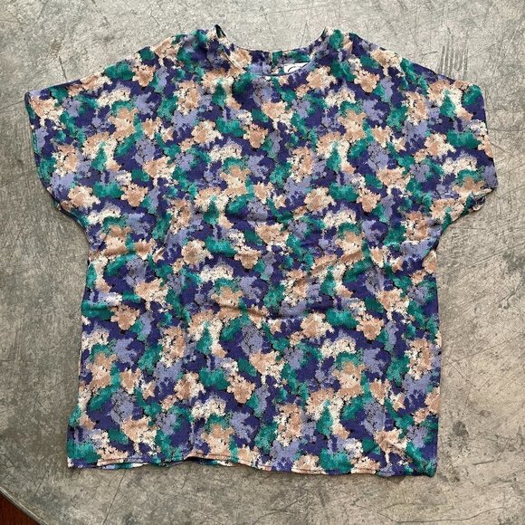 Vintage Pappagallo Abstract Floral Blouse Shirt Short Sleeve Womens Medium Large - Picture 2 of 12